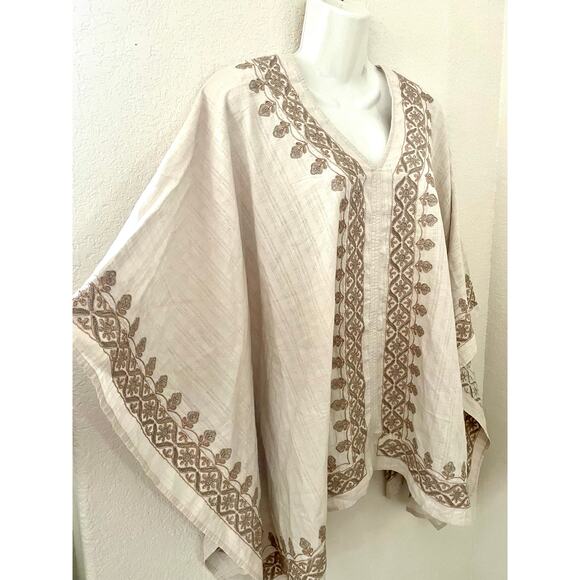 J Jill Pure Elements NWT Poncho V-Neck Sand Color w/Beautiful Embroidery Accents - Picture 2 of 7